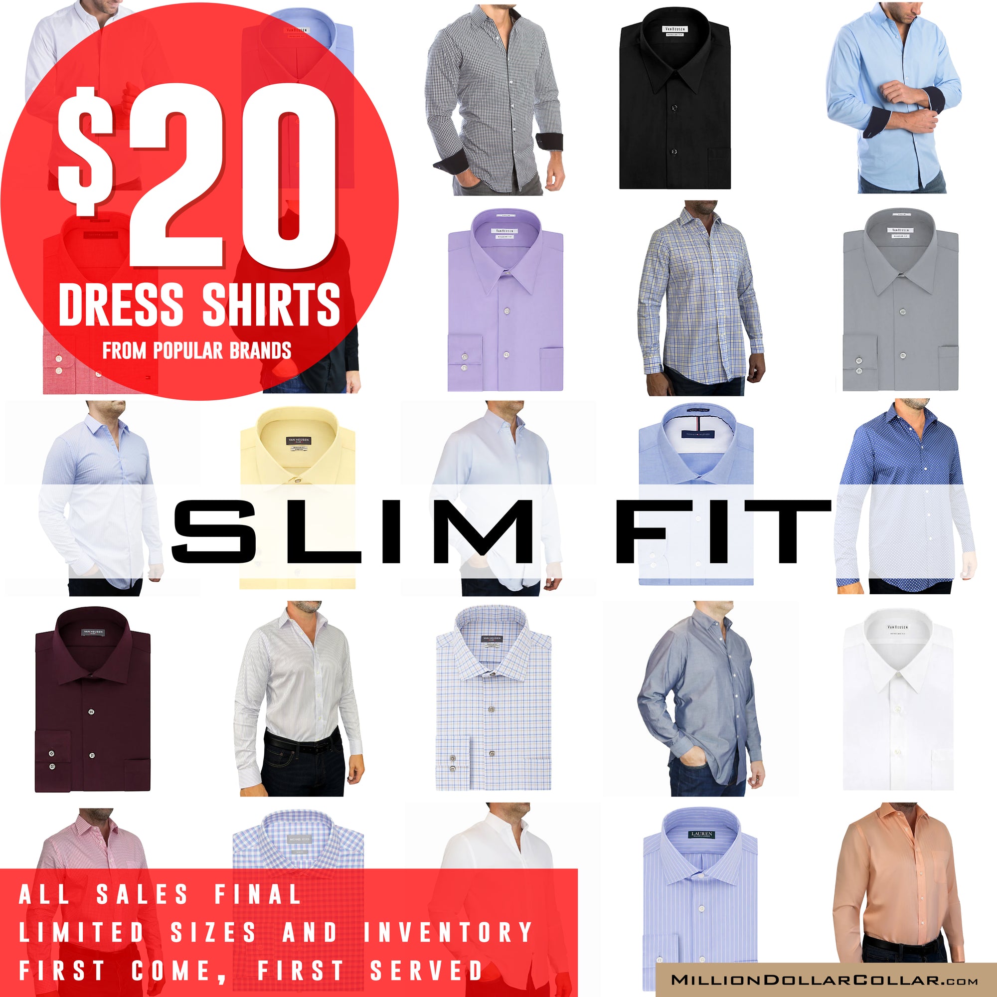 SLIM Dress Shirts - CLOSEOUT - Million Dollar Collar SLIM Dress Shirts - CLOSEOUT - Million Dollar Collar