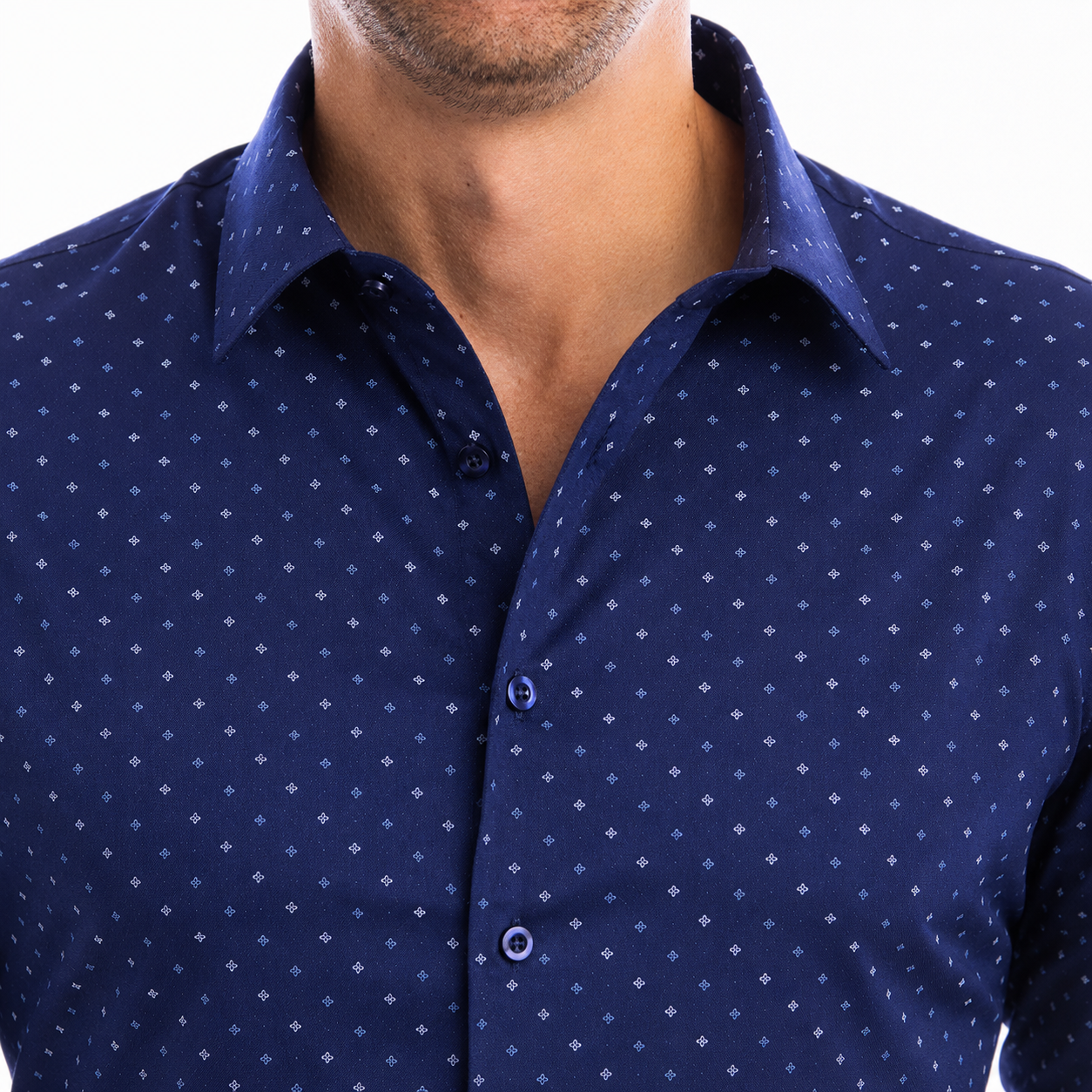 goTIELESS Ultimate Dress Shirt (Navy Polk-a-Dot)
