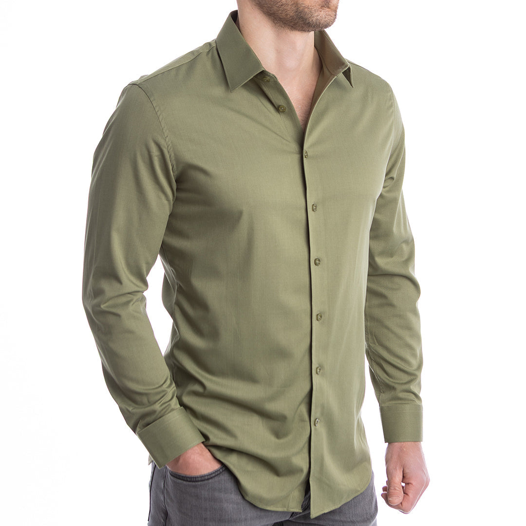 goTIELESS Ultimate Dress Shirt (Army Green) - Million Dollar Collar goTIELESS Ultimate Dress Shirt (Army Green) - Million Dollar Collar