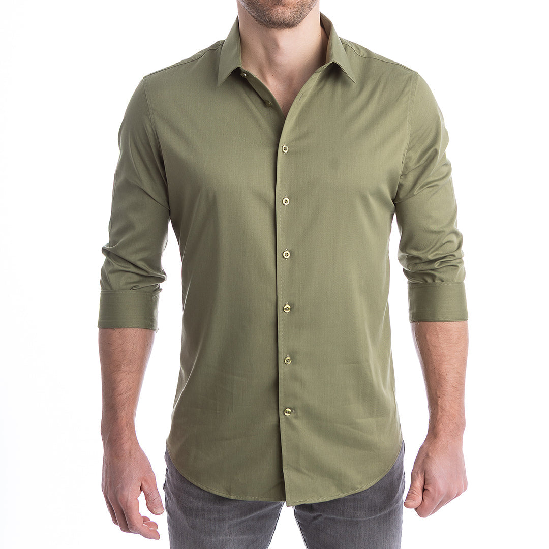goTIELESS Ultimate Dress Shirt (Army Green) - Million Dollar Collar goTIELESS Ultimate Dress Shirt (Army Green) - Million Dollar Collar