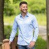 Business casual light blue dress shirt that looks clean without starch soft, breathable, wrinkle-resistant.