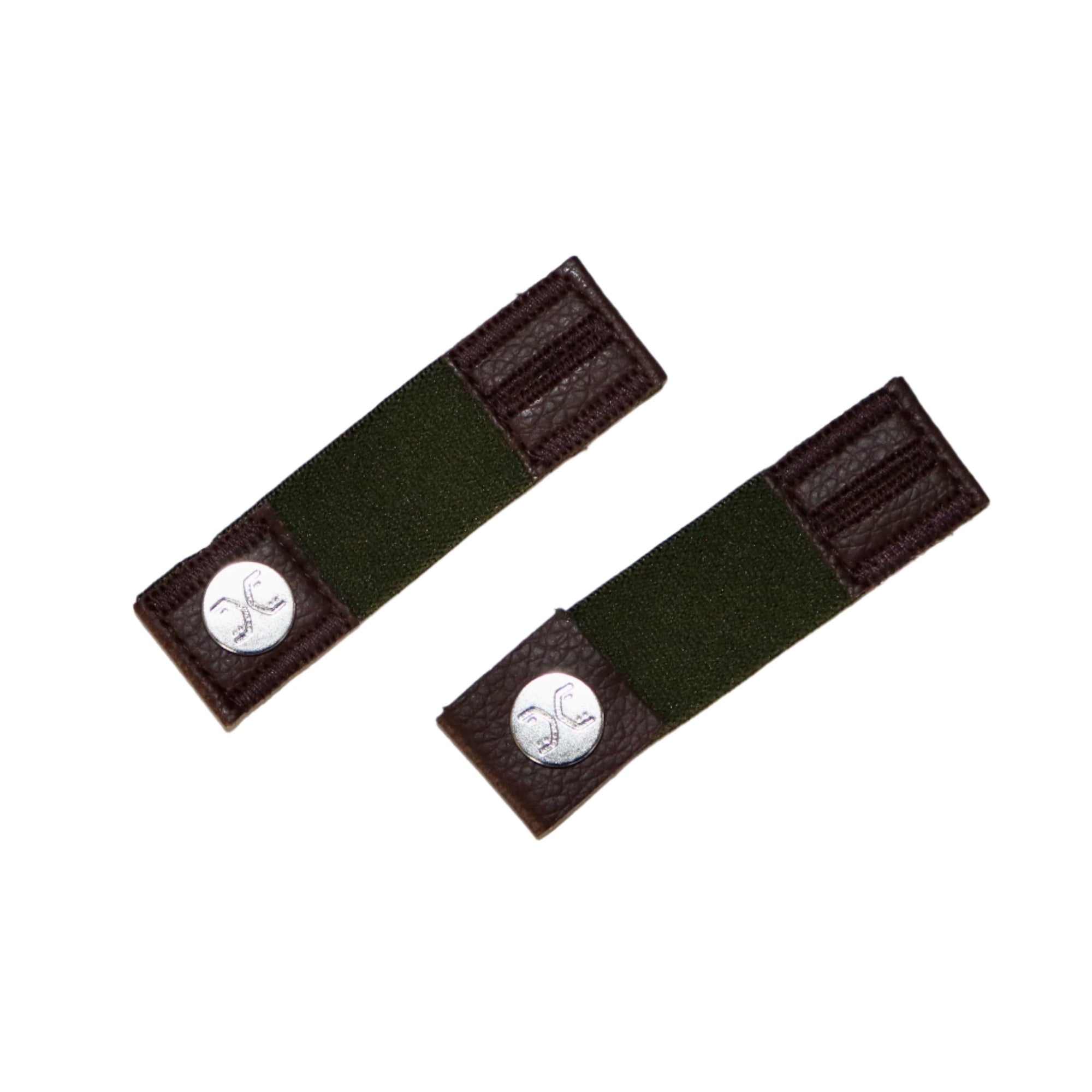 FLXCUF® Army Green elastic cuff holder with leather trim and metal accents