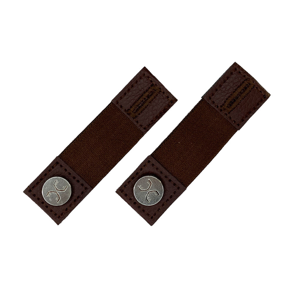 FLXCUF® Brown leather-trimmed sleeve cuff holders with stretch fit design