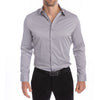 Light grey shirt with open collar style no starch or ironing required thanks to reinforced placket.