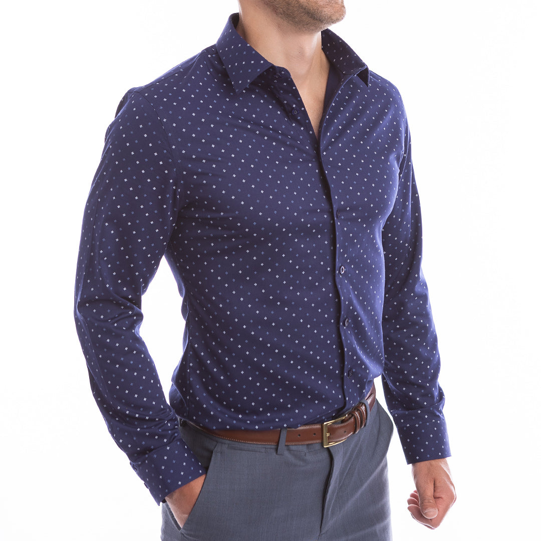 goTIELESS Ultimate Dress Shirt (Navy Polk-a-Dot) - Million Dollar Collar goTIELESS Ultimate Dress Shirt (Navy Polk-a-Dot) - Million Dollar Collar