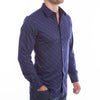 Comparison of goTIELESS structured navy floral shirt vs floppy collar alternative.