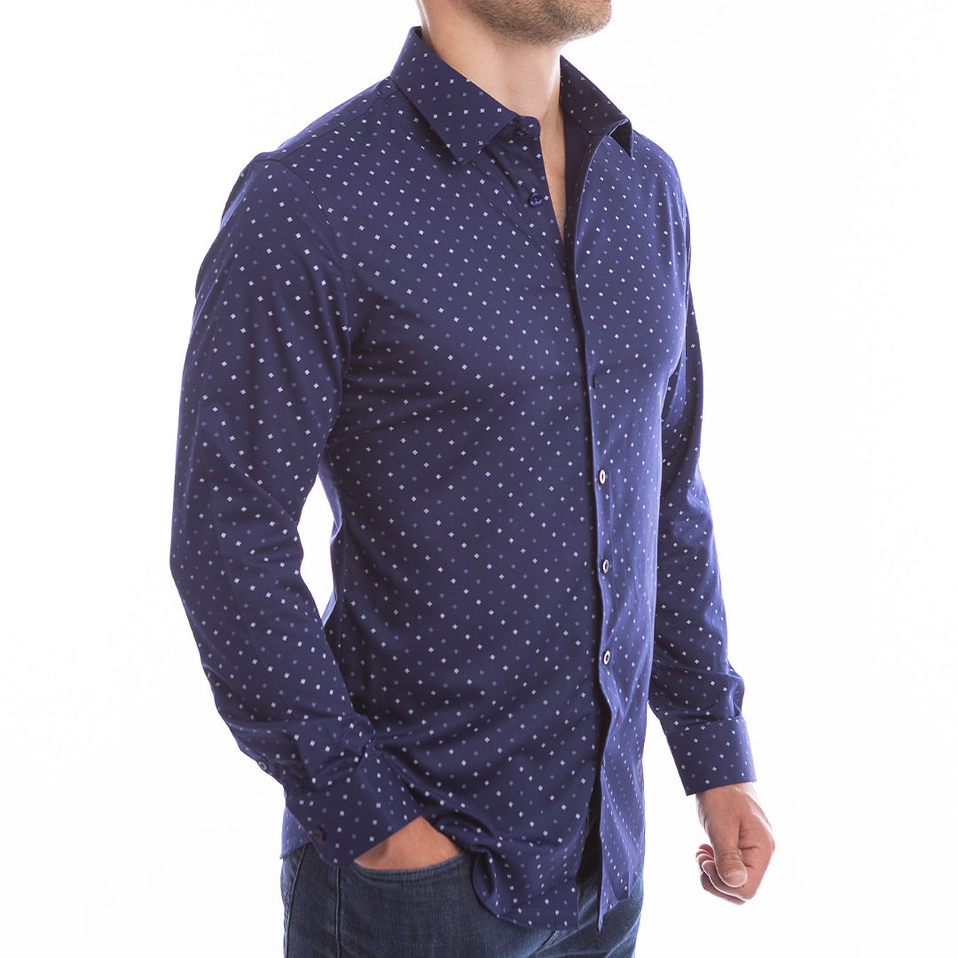 goTIELESS Ultimate Dress Shirt (Navy Polk-a-Dot) - Million Dollar Collar goTIELESS Ultimate Dress Shirt (Navy Polk-a-Dot) - Million Dollar Collar