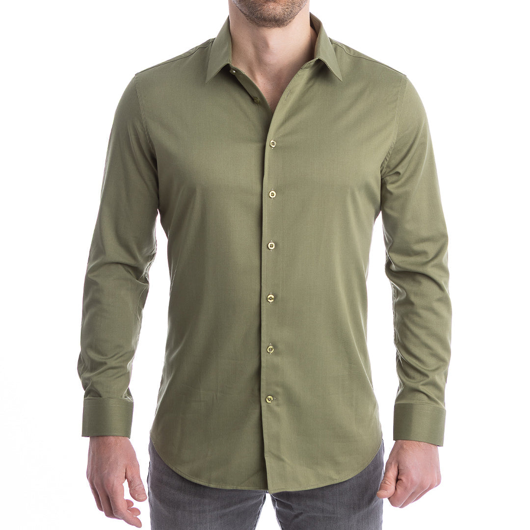 goTIELESS Ultimate Dress Shirt (Army Green) - Million Dollar Collar goTIELESS Ultimate Dress Shirt (Army Green) - Million Dollar Collar