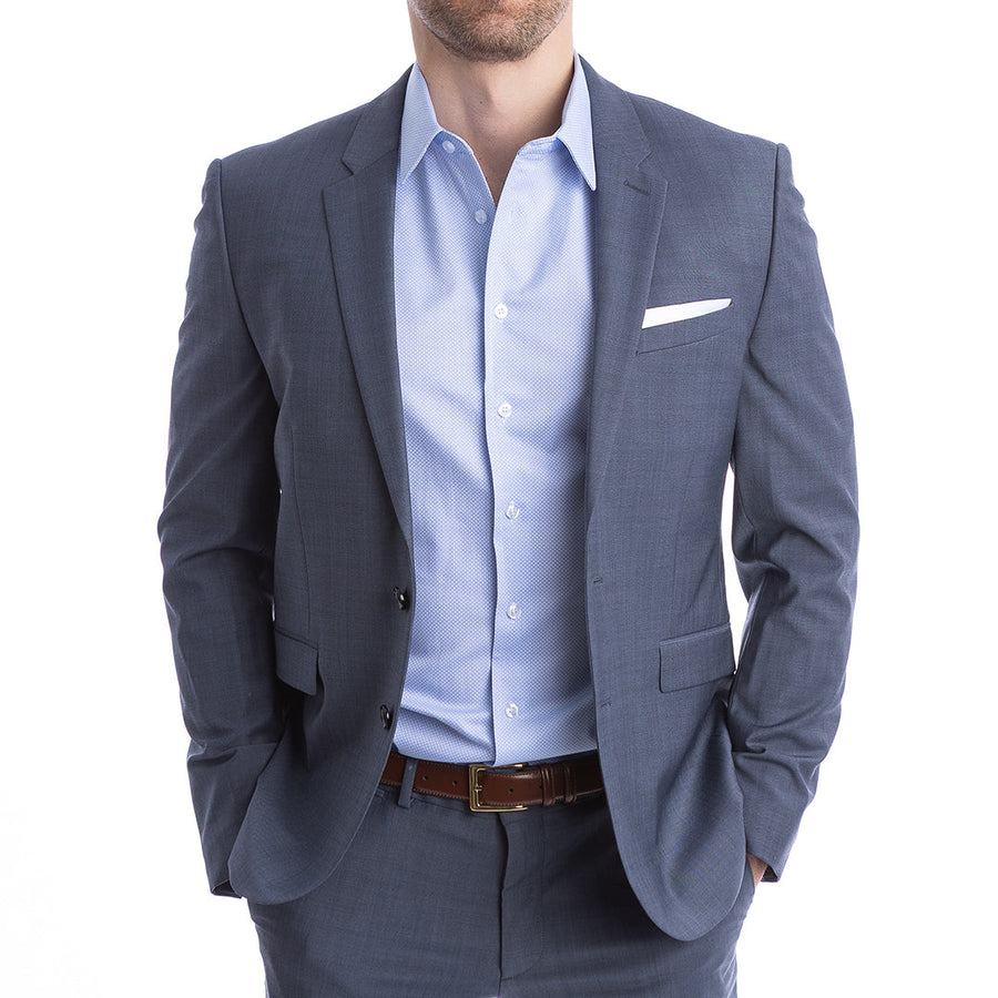 Wrinkle-resistant blue shirt in modern fit made for all-day wear without sagging or starching.